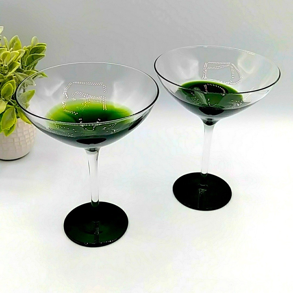 🍾HP! 2 Pier1 Elemental Martini Glasses. Vintage, Hand Blown.